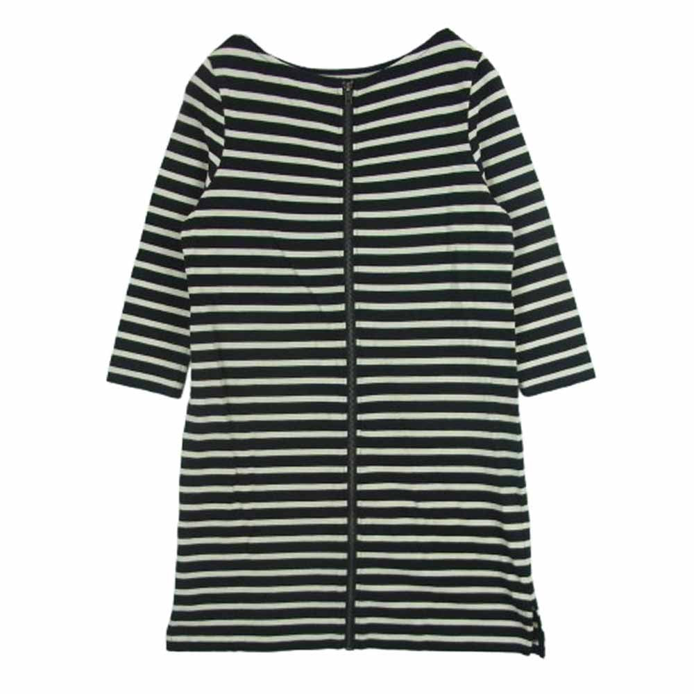 YMC ワイエムシー ボーダー バックジップ カットソー ワンピース コットン 中国製 ブラック系 クリーム色系 8【美品】【中古】