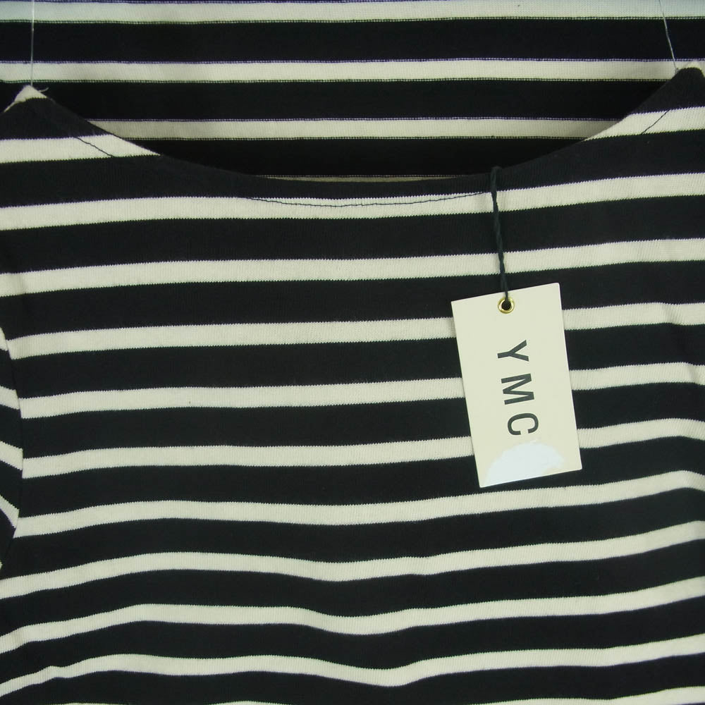 YMC ワイエムシー ボーダー バックジップ カットソー ワンピース コットン 中国製 ブラック系 クリーム色系 8【美品】【中古】