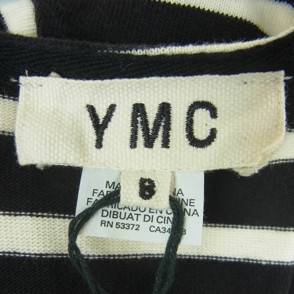 YMC ワイエムシー ボーダー バックジップ カットソー ワンピース コットン 中国製 ブラック系 クリーム色系 8【美品】【中古】