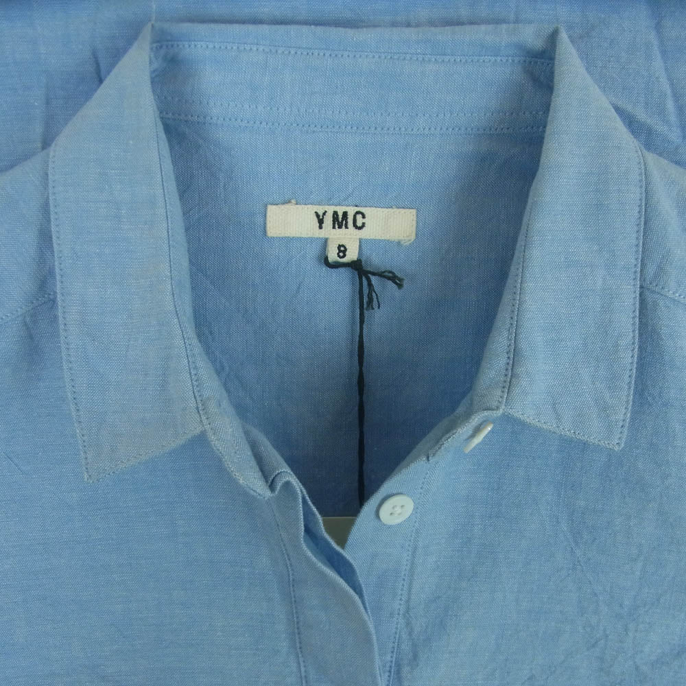 YMC ワイエムシー Q1FAU OXFORD SHIRT オックスフォード 半袖 シャツ ポルトガル製 ライトブルー系 8【美品】【中古】