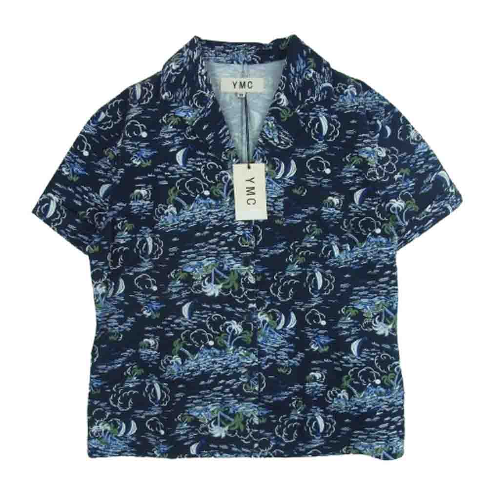 YMC ワイエムシー HAWAII PRINT SHIRT ハワイプリント 半袖 オープン シャツ Q2FAB ネイビー系 NAVY 10【中古】
