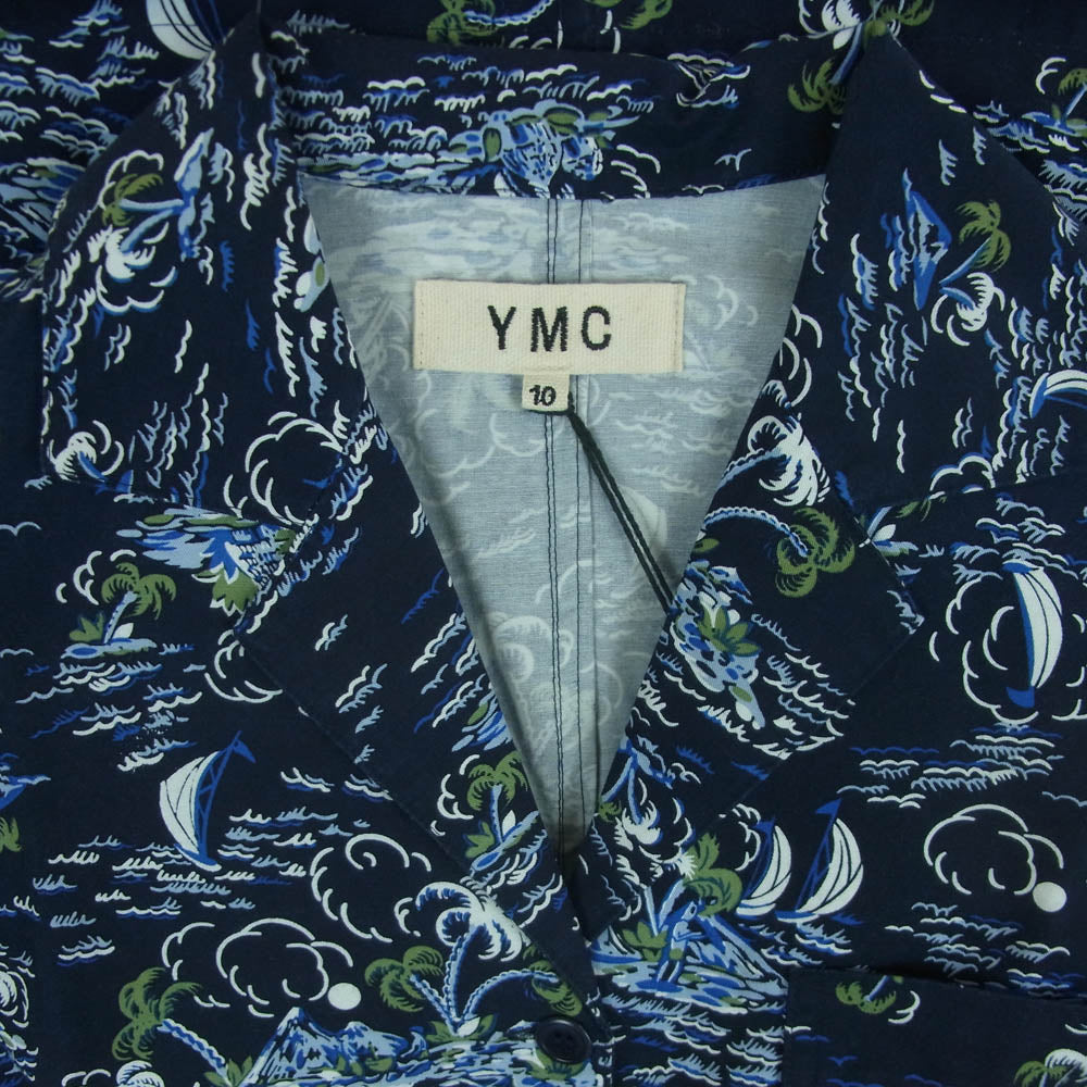 YMC ワイエムシー HAWAII PRINT SHIRT ハワイプリント 半袖 オープン シャツ Q2FAB ネイビー系 NAVY 10【中古】