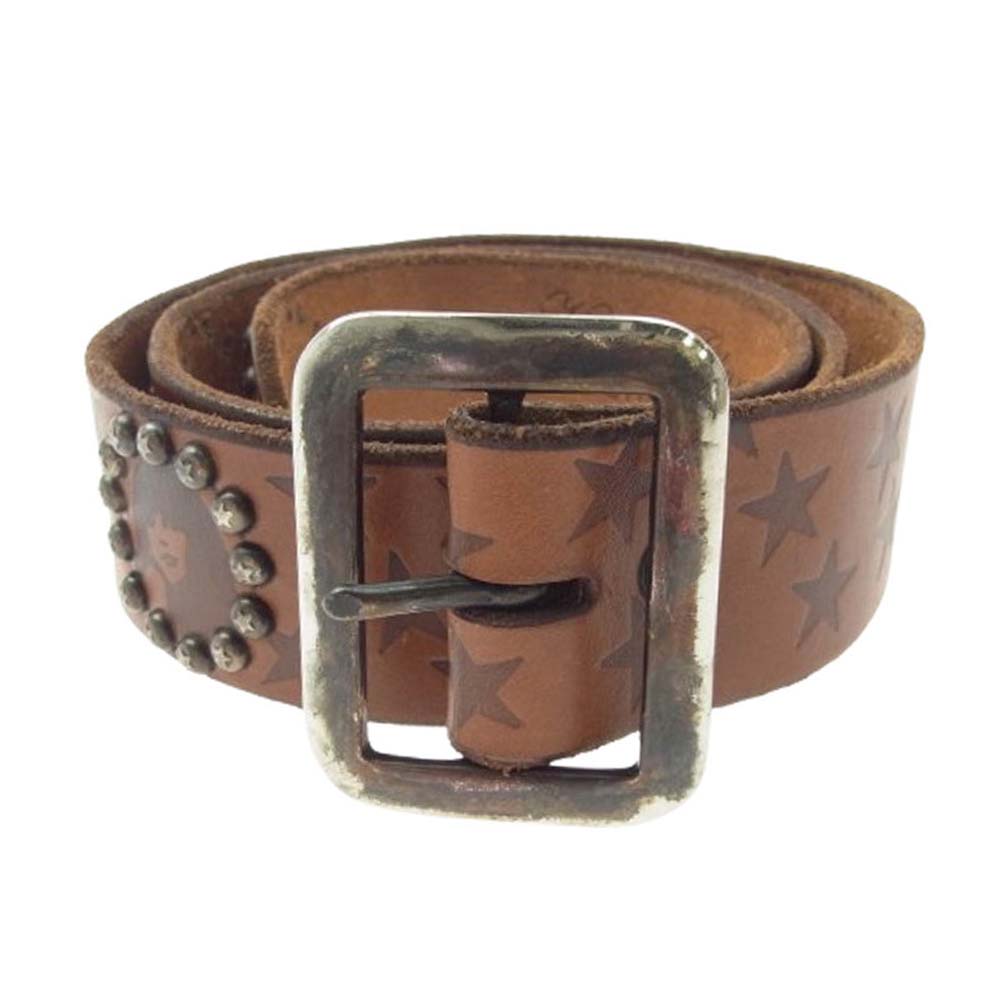 HYSTERIC GLAMOUR ヒステリックグラマー 02172QE03380 USA製 OLD STUD HANDMADE レザー スタッズ ベルト ブラウン系 M【中古】