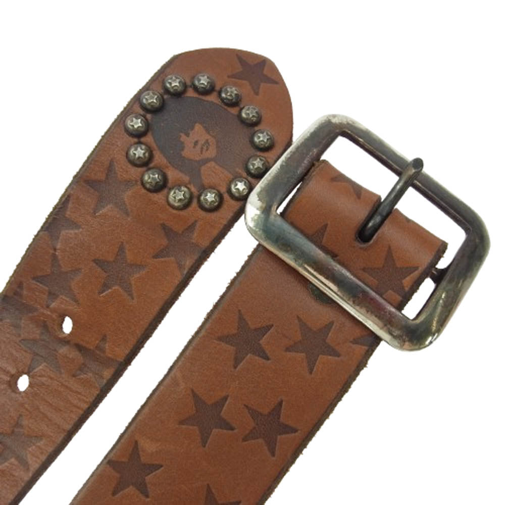 HYSTERIC GLAMOUR ヒステリックグラマー 02172QE03380 USA製 OLD STUD HANDMADE レザー スタッズ ベルト ブラウン系 M【中古】