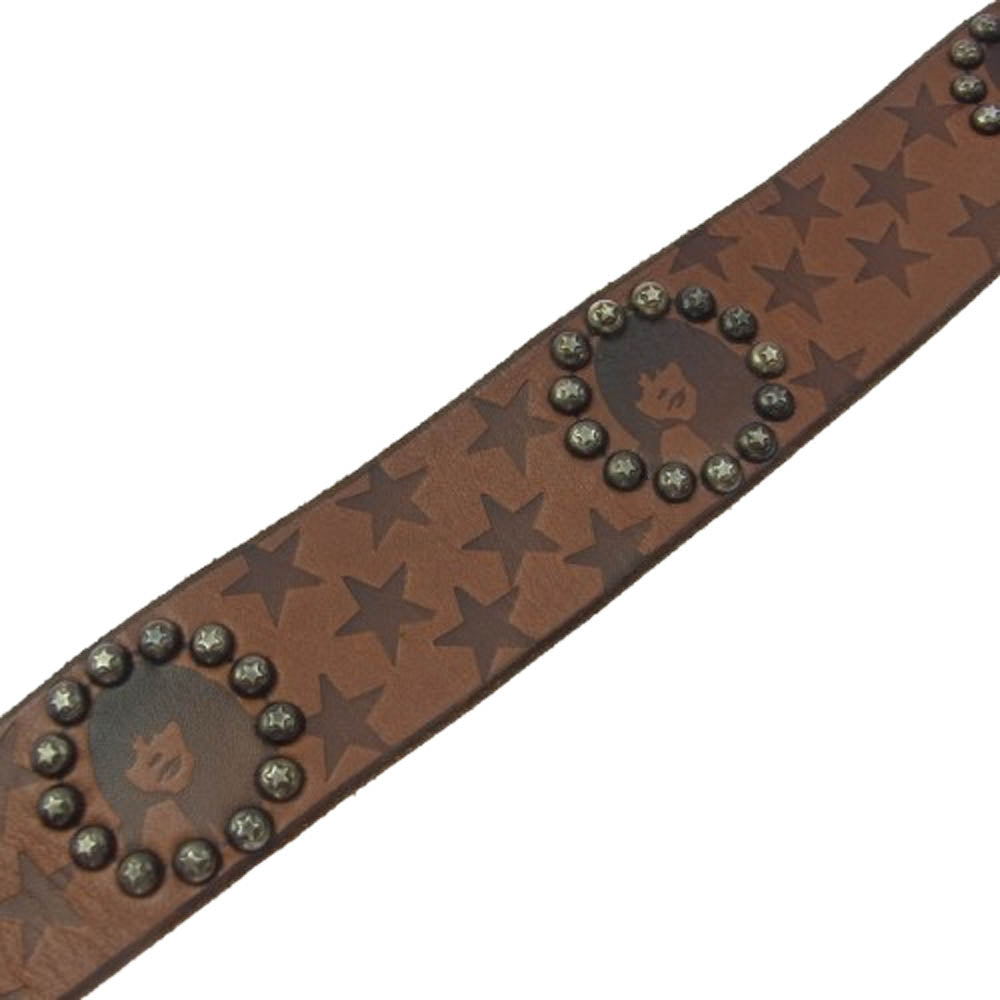 HYSTERIC GLAMOUR ヒステリックグラマー 02172QE03380 USA製 OLD STUD HANDMADE レザー スタッズ ベルト ブラウン系 M【中古】