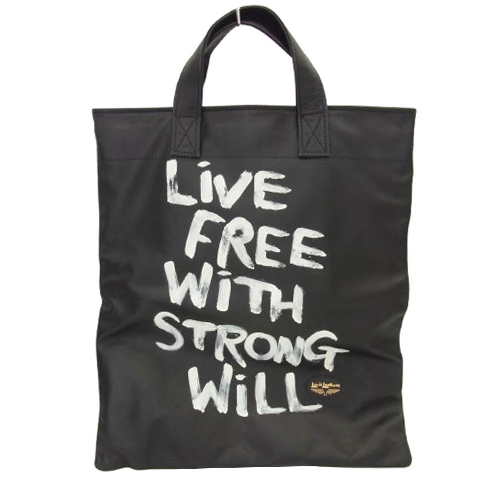 COMME des GARCONS コムデギャルソン KO-K001 × Lewis Leathers ルイスレザー LIVE FREE WITH STRONG WILL 青山限定 レザー トートバッグ ブラック系【中古】