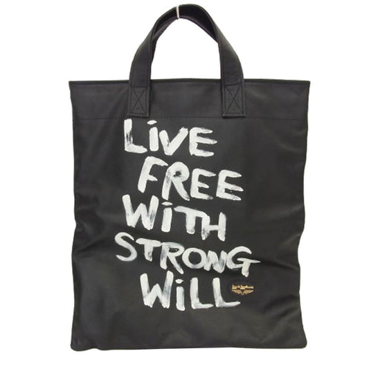 COMME des GARCONS コムデギャルソン KO-K001 × Lewis Leathers ルイスレザー LIVE FREE WITH STRONG WILL 青山限定 レザー トートバッグ ブラック系【中古】