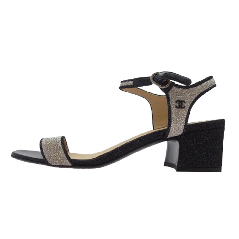 CHANEL シャネル グリッター ヒール サンダル ブラック系 シルバー系 39C【中古】