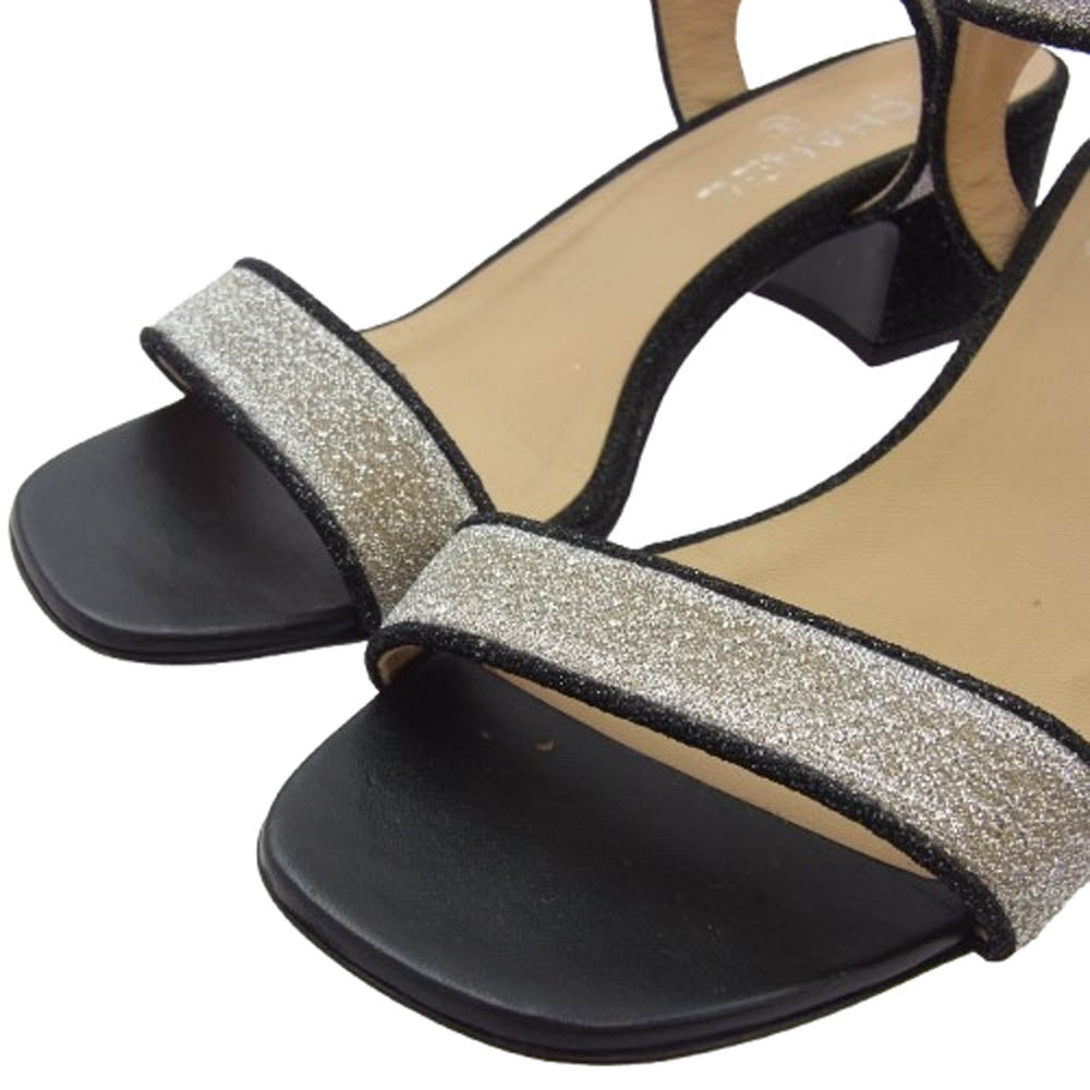 CHANEL シャネル グリッター ヒール サンダル ブラック系 シルバー系 39C【中古】