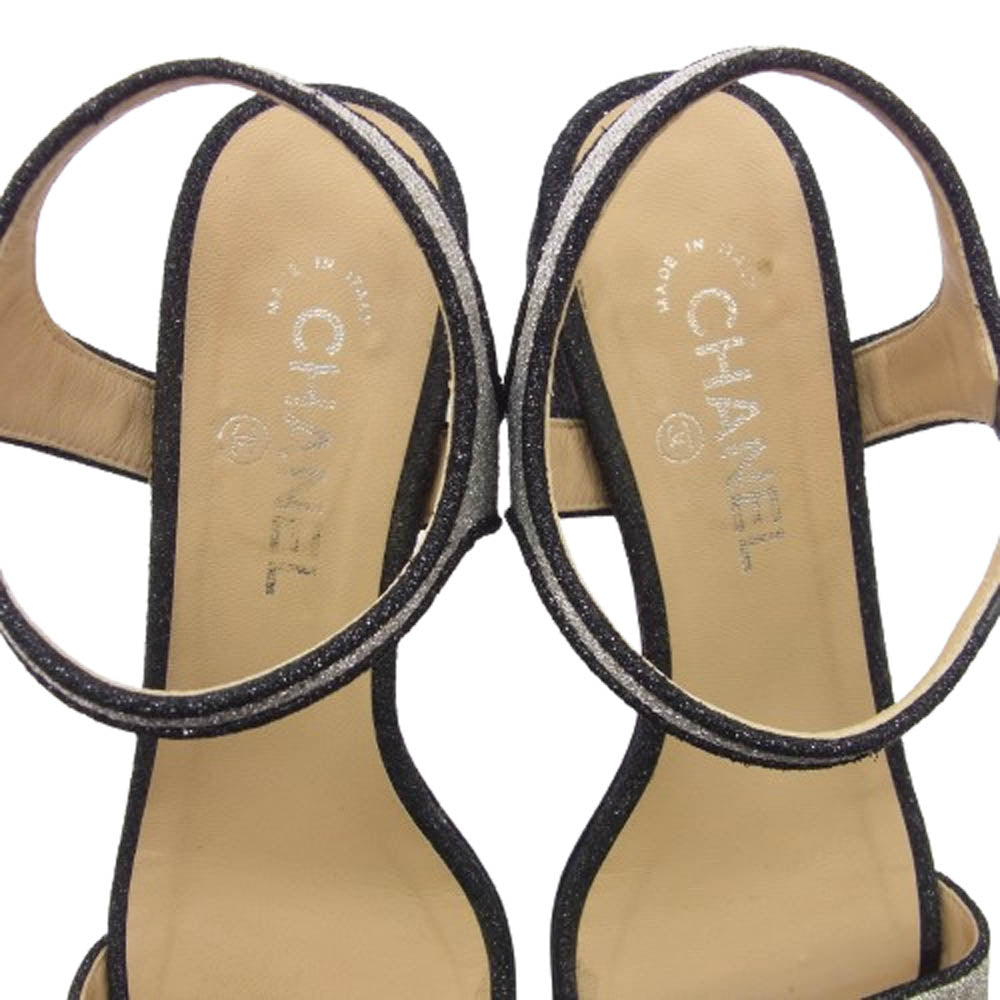 CHANEL シャネル グリッター ヒール サンダル ブラック系 シルバー系 39C【中古】