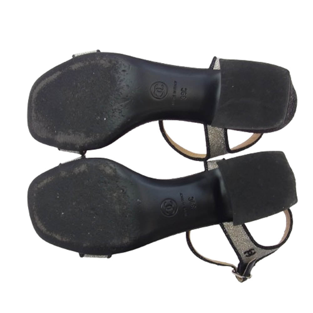 CHANEL シャネル グリッター ヒール サンダル ブラック系 シルバー系 39C【中古】