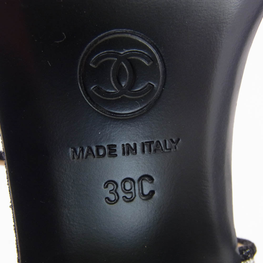 CHANEL シャネル グリッター ヒール サンダル ブラック系 シルバー系 39C【中古】