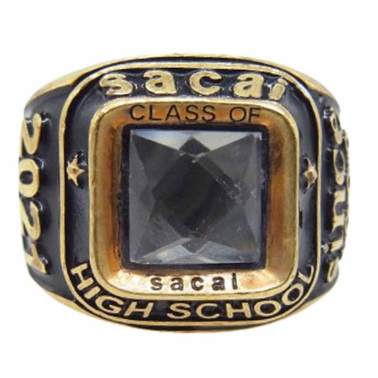 Sacai サカイ 21SS ロゴ カレッジリング ジルコニア 指輪 リング ゴールド系 ゴールド系【中古】