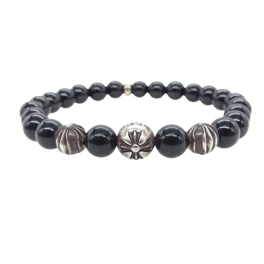 CHROME HEARTS クロムハーツ（原本無） 8mm BEAD クロスボール ビーズ ブレスレット ブラック系【中古】