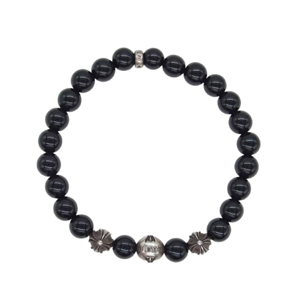 CHROME HEARTS クロムハーツ（原本無） 8mm BEAD クロスボール ビーズ ブレスレット ブラック系【中古】