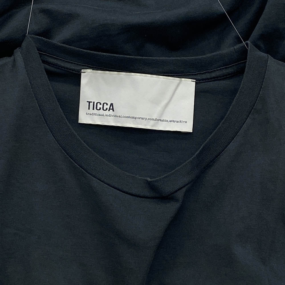 ティッカ TBKS-741 ロゴ クルーネック カットソー コットン 半袖 Tシャツ ネイビー系 F【中古】
