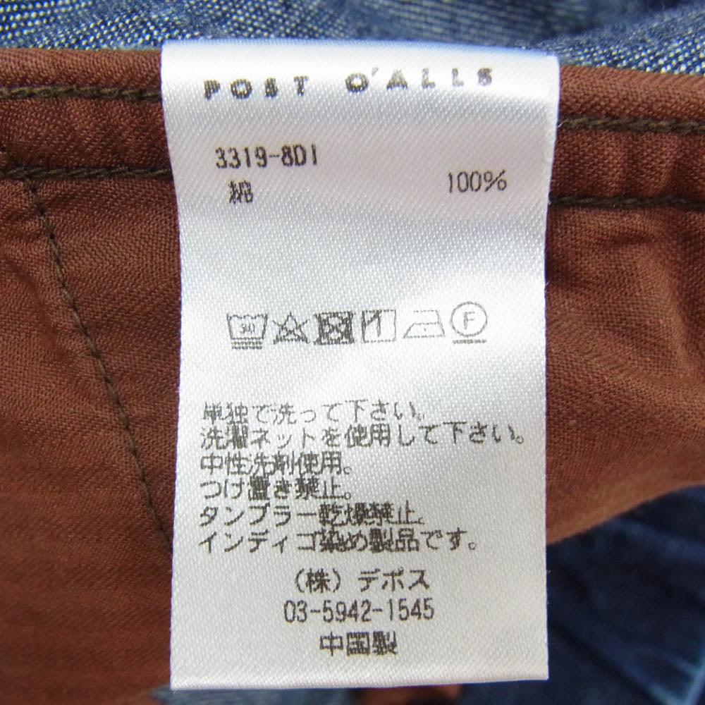 POST OVERALLS ポストオーバーオールズ 3319-8DI E-Z Chinois De Luxe Pant 8oz Denim w deep wash 8オンス デラックス デニム ウォッシュ イージー パンツ インディゴブルー系 L【中古】