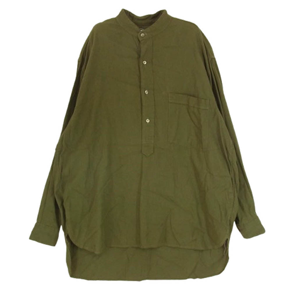 COMOLI コモリ 21SS T01-02010 ベタシャンプル オーバー ノーカラー 長袖 シャツ カーキ系 2【中古】