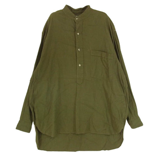 COMOLI コモリ 21SS T01-02010 ベタシャンプル オーバー ノーカラー 長袖 シャツ カーキ系 2【中古】