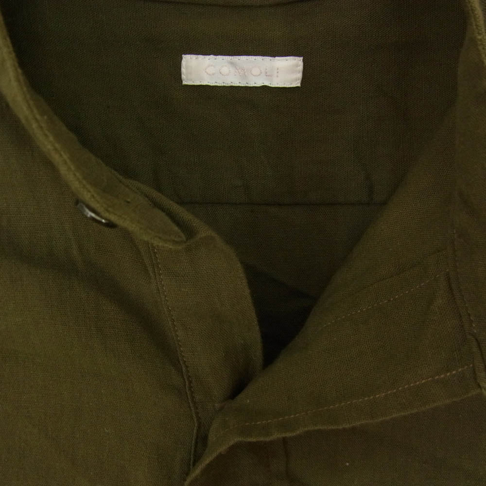 COMOLI コモリ 21SS T01-02010 ベタシャンプル オーバー ノーカラー 長袖 シャツ カーキ系 2【中古】