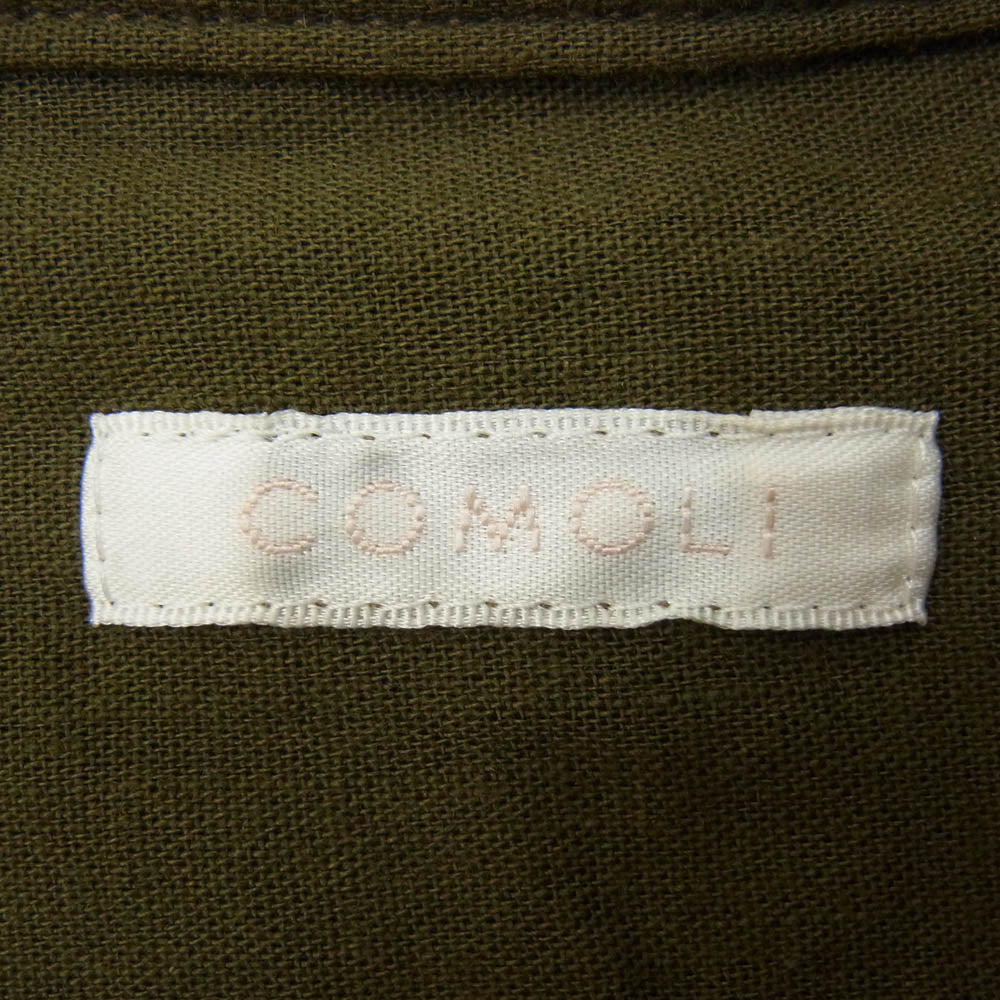COMOLI コモリ 21SS T01-02010 ベタシャンプル オーバー ノーカラー 長袖 シャツ カーキ系 2【中古】