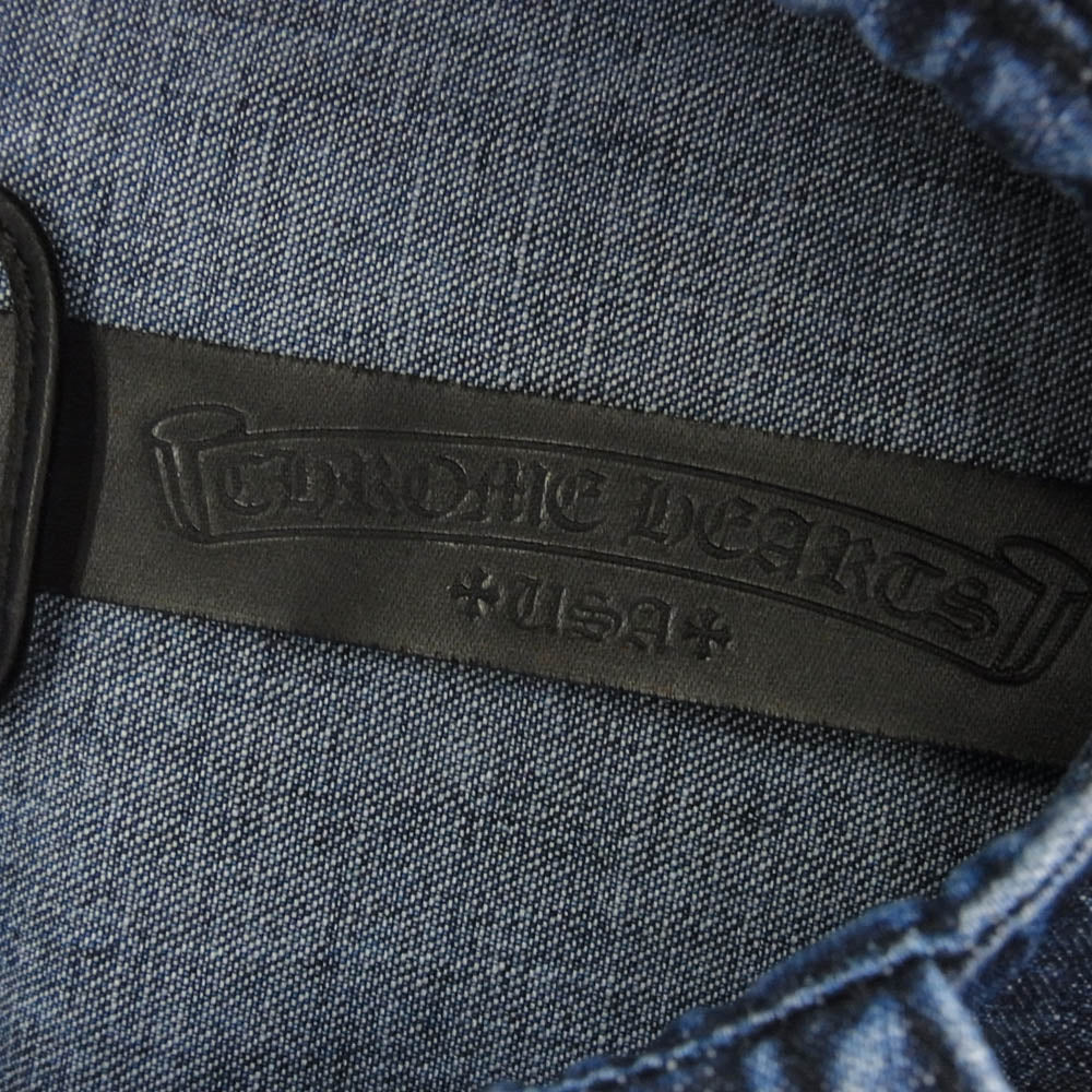 CHROME HEARTS クロムハーツ（原本無） WORK DOG GARAGE WDNM 5レザー クロスパッチ 13クロスボール スナップボタン インディゴ デニム シャツ ジャケット Lサイズ インディゴブルー系 L【極上美品】【中古】