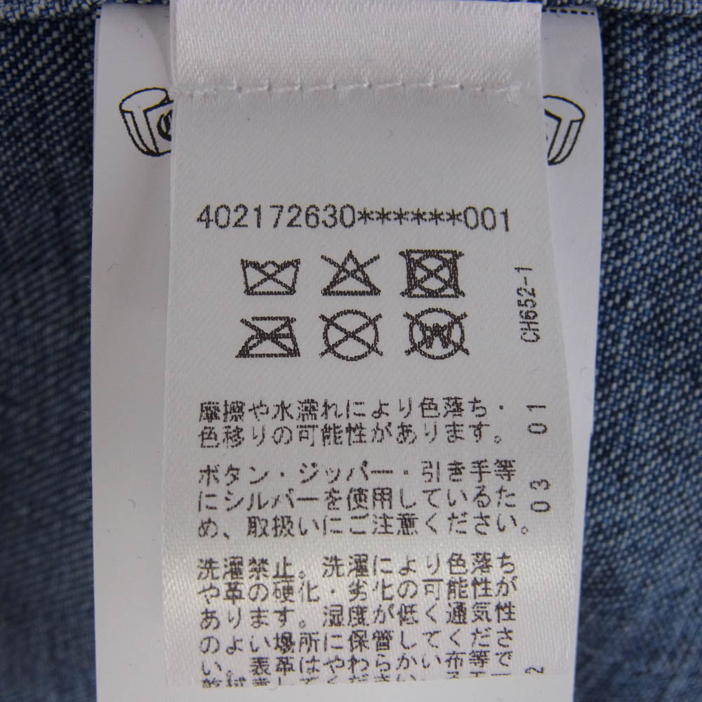 CHROME HEARTS クロムハーツ（原本無） WORK DOG GARAGE WDNM 5レザー クロスパッチ 13クロスボール スナップボタン インディゴ デニム シャツ ジャケット Lサイズ インディゴブルー系 L【極上美品】【中古】