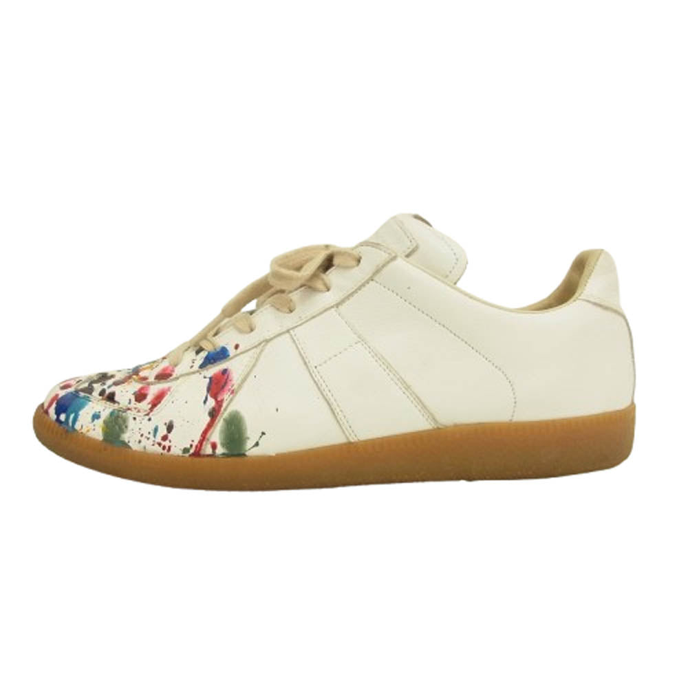MAISON MARGIELA メゾンマルジェラ REPLICA レプリカ ペンキ加工 ジャーマントレーナー スプラッシュペイント レザー ローカット スニーカー マルチカラー系 ホワイト系 43.5【中古】