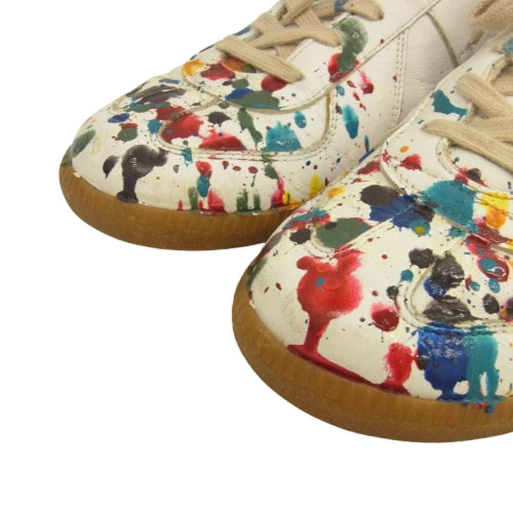 MAISON MARGIELA メゾンマルジェラ REPLICA レプリカ ペンキ加工 ジャーマントレーナー スプラッシュペイント レザー ローカット スニーカー マルチカラー系 ホワイト系 43.5【中古】