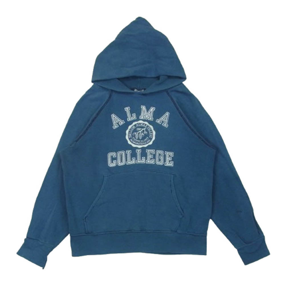 Champion チャンピオン 80s USA製 トリコタグ前期 プリント ラグラン パーカー コットン アクリル ブルー系 S【中古】