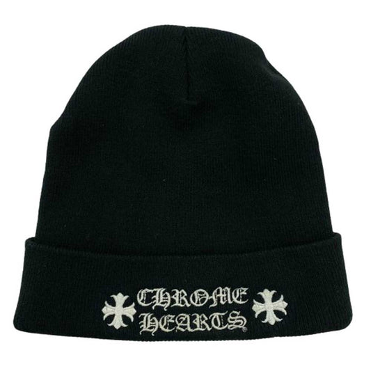 CHROME HEARTS クロムハーツ（原本無） WATCH CAP ワッチ キャップ ロゴ刺繍 アクリル ビーニー ニット帽 ブラック系【中古】