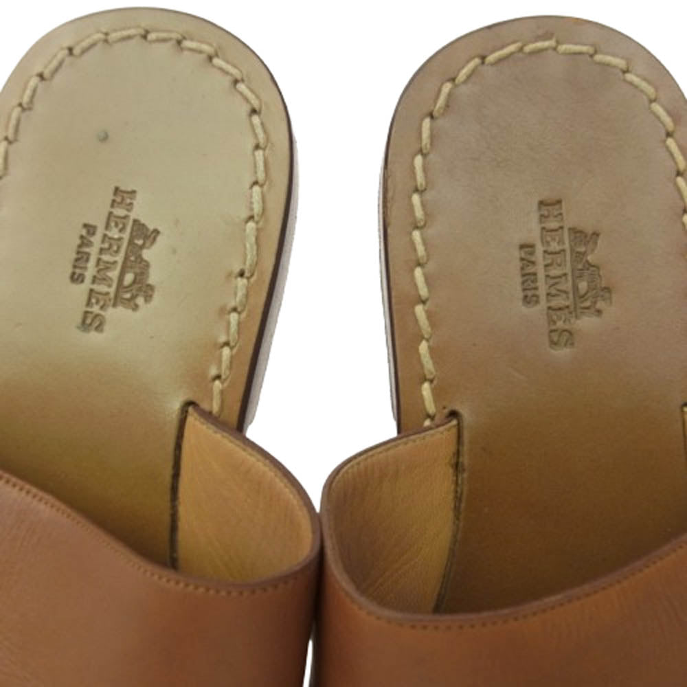 HERMES エルメス オープントゥ レザー サンダル ブラウン系 36【中古】