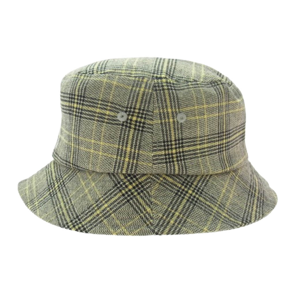 STUSSY ステューシー チェック柄 バケットハット 帽子 ベージュ系 イエロー系 ブラック系 L/XL【中古】