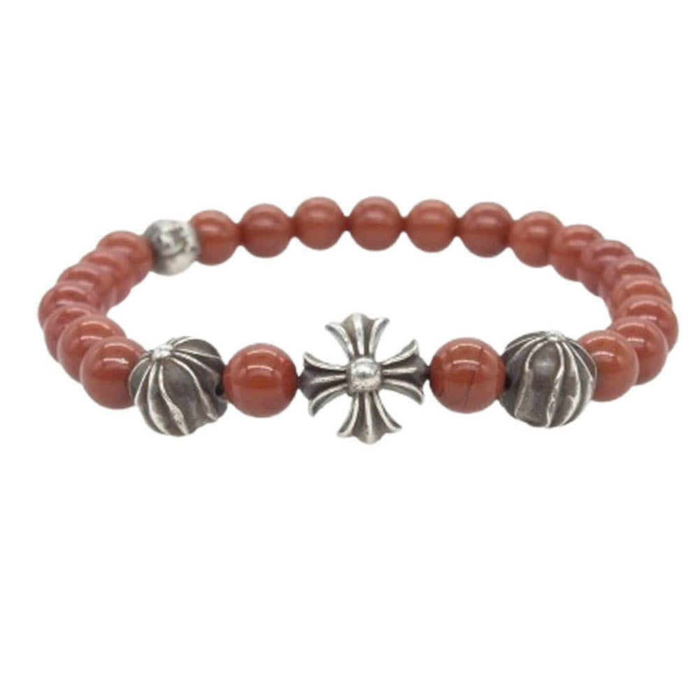CHROME HEARTS クロムハーツ（原本無） BEAD 6mm ビーズ ブレスレット シルバーパーツ4個 レッド系 シルバー系【中古】