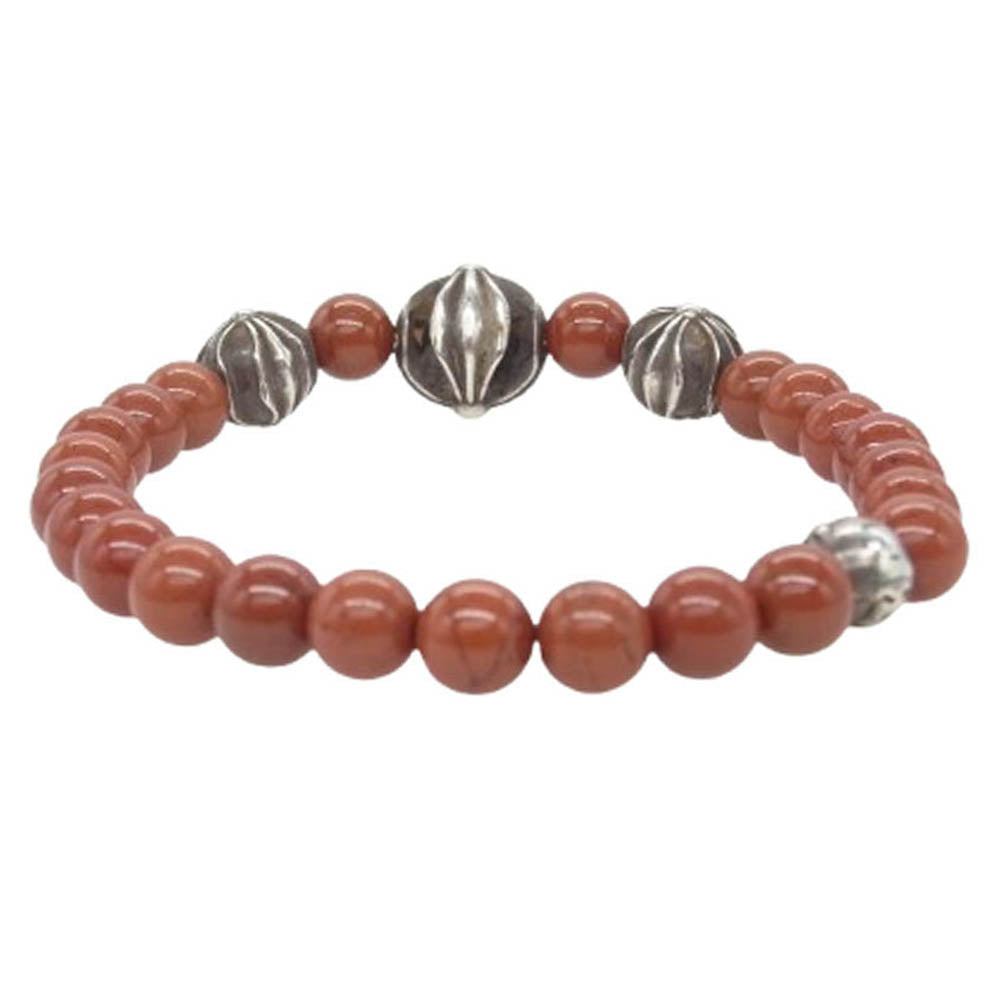 CHROME HEARTS クロムハーツ（原本無） BEAD 6mm ビーズ ブレスレット シルバーパーツ4個 レッド系 シルバー系【中古】