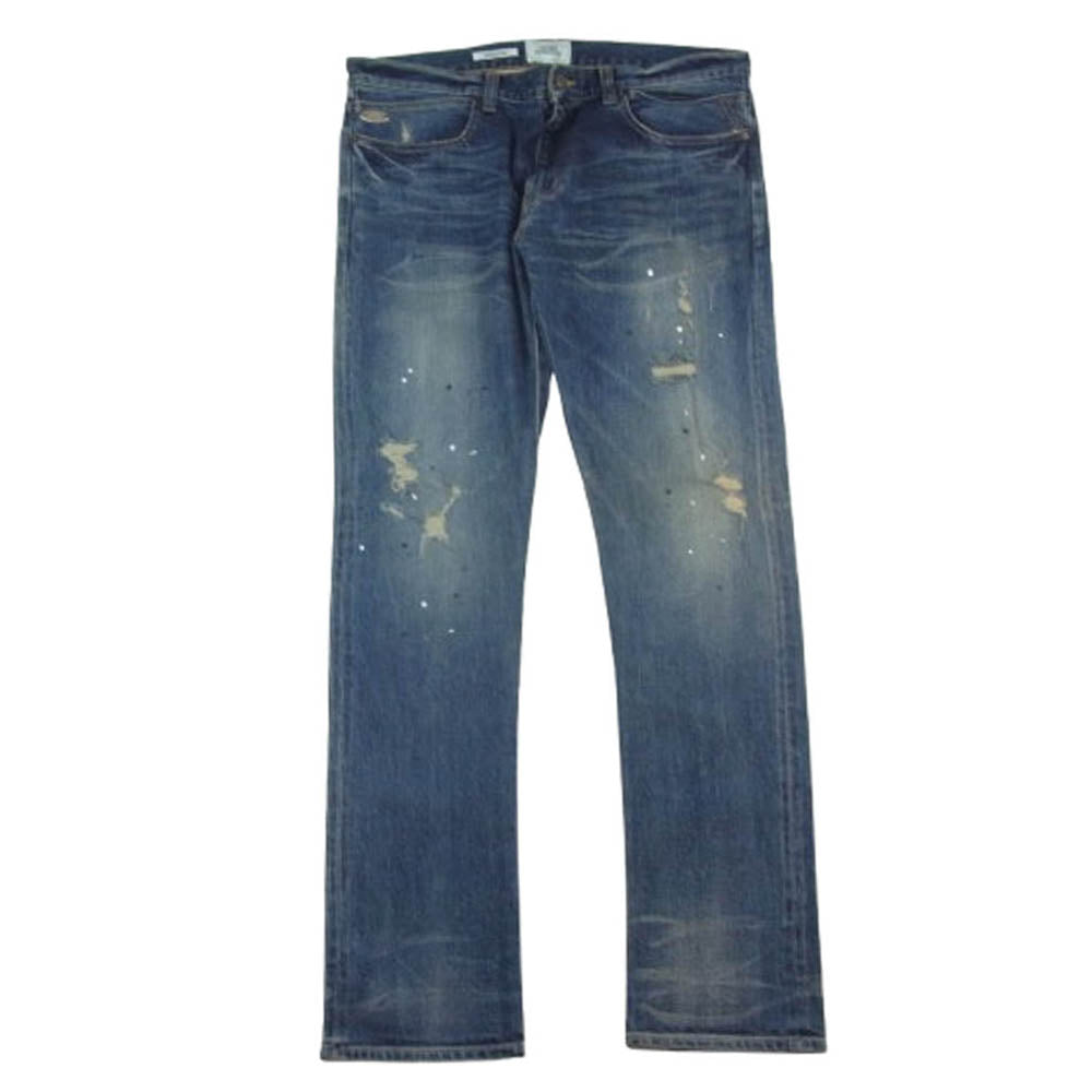 CRIMIE クライミー C1G5-PT10 BORN FREE GARAGE USED SELVEDGE STRETCH DENIM PANTS ペイント ダメージ加工 セルビッチ ストレッチ デニム パンツ インディゴブルー系 XL【中古】
