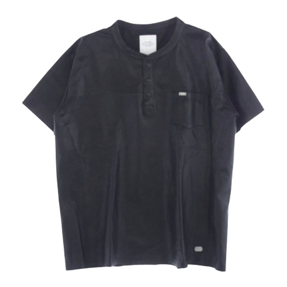 CRIMIE クライミー 21SS CR1-02A1-SS31 LEATHER HENRLY NECK SHIRT ラムレザー ヘンリーネック 半袖 シャツ プルオーバー ブラック系 XXL【中古】
