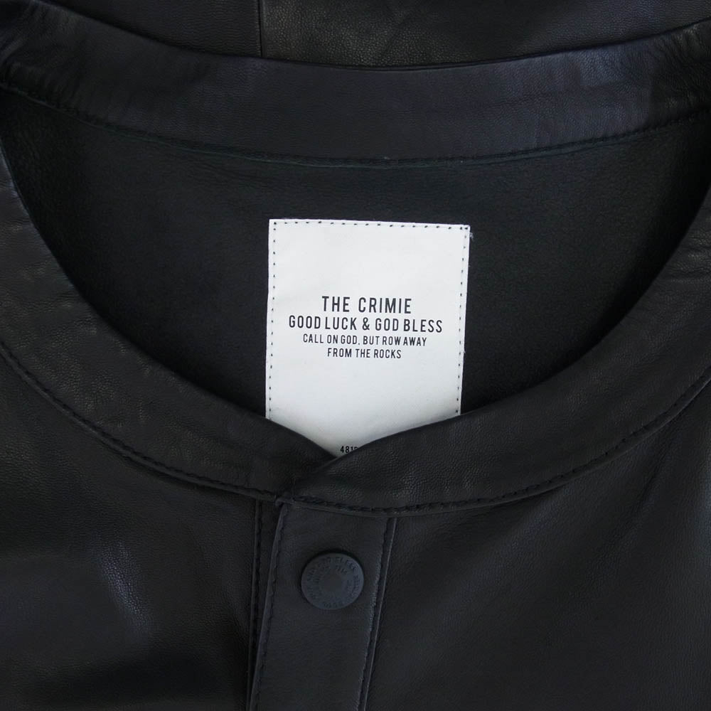 CRIMIE クライミー 21SS CR1-02A1-SS31 LEATHER HENRLY NECK SHIRT ラムレザー ヘンリーネック 半袖 シャツ プルオーバー ブラック系 XXL【中古】