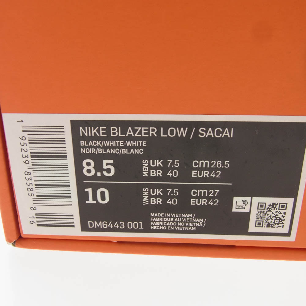 NIKE ナイキ DM6443-001 × sacai サカイ Blazer Low Black Patent Leather ブレーザー ロー パテント スニーカー ブラック系 26.5cm【中古】