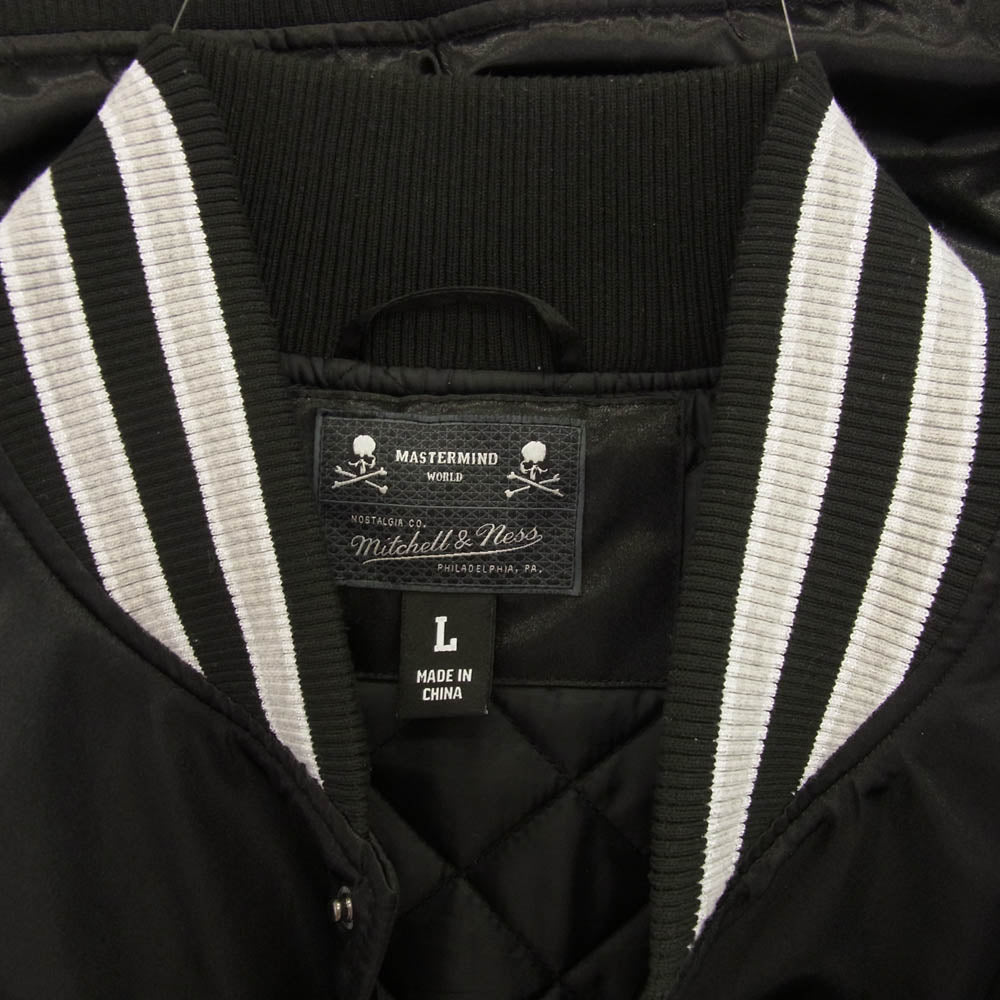 mastermind JAPAN マスターマインドジャパン 23AW × Mitchell&Ness ミッチェルアンドネス ロゴワッペン サテン ジャケット ブラック系 L【中古】