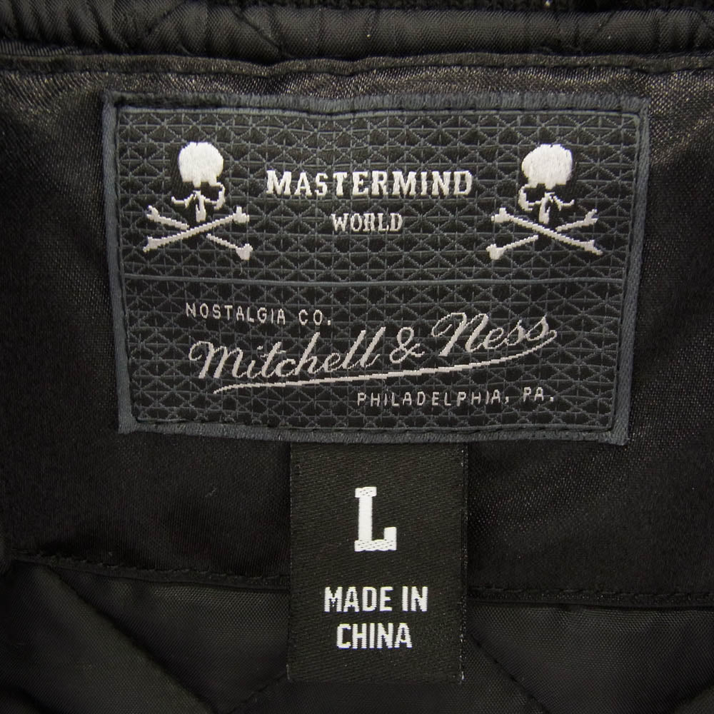 mastermind JAPAN マスターマインドジャパン 23AW × Mitchell&Ness ミッチェルアンドネス ロゴワッペン サテン ジャケット ブラック系 L【中古】