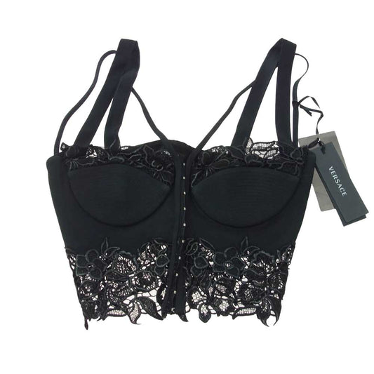 VERSACE ヴェルサーチ 1010025 花柄 レース ビスチェ ブラック系 36【中古】