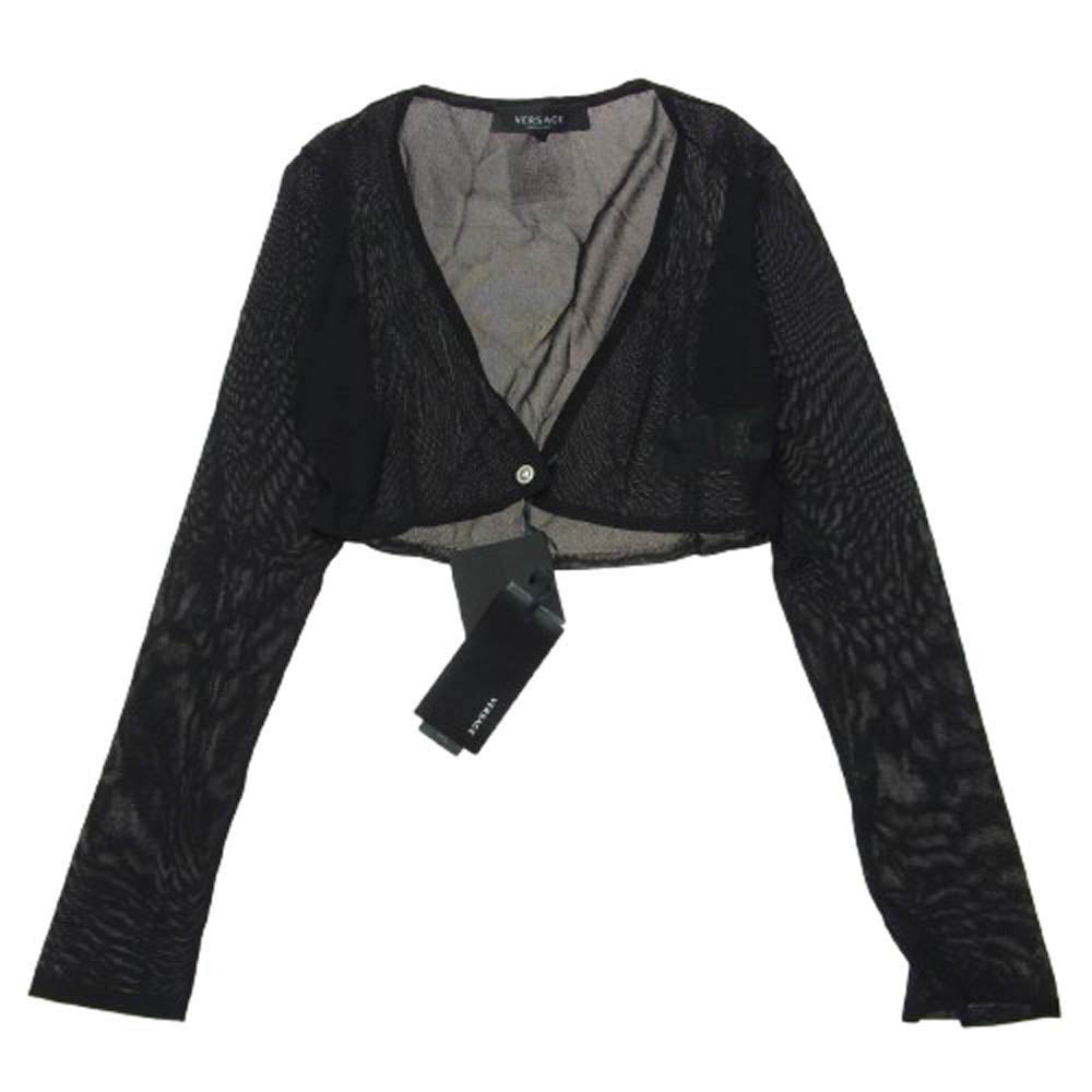 VERSACE ヴェルサーチ 1009992 クロップド シアーニット ショート 1ボタン カーディガン ブラック系 38【中古】