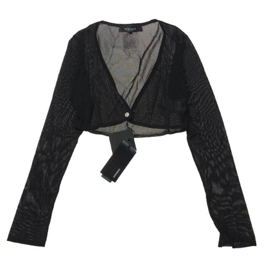 VERSACE ヴェルサーチ 1009992 クロップド シアーニット ショート 1ボタン カーディガン ブラック系 38【中古】