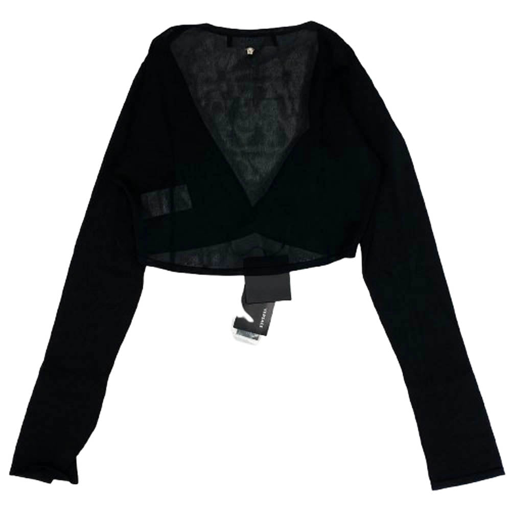 VERSACE ヴェルサーチ 1009992 クロップド シアーニット ショート 1ボタン カーディガン ブラック系 38【中古】