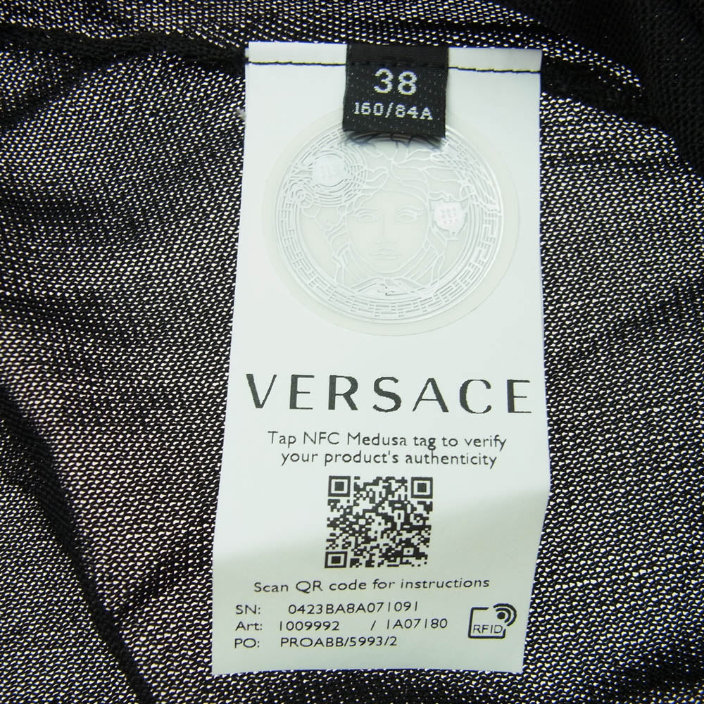 VERSACE ヴェルサーチ 1009992 クロップド シアーニット ショート 1ボタン カーディガン ブラック系 38【中古】