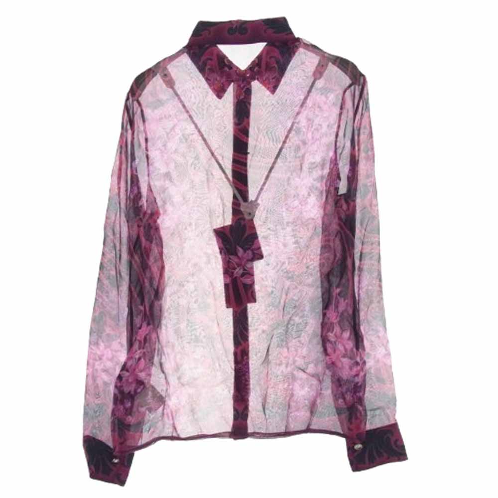 VERSACE ヴェルサーチ 1008228 ALLOVER LOGO PRINT SILK SHIRT プリント シルク シアーシャツ ワインレッド系 36【中古】