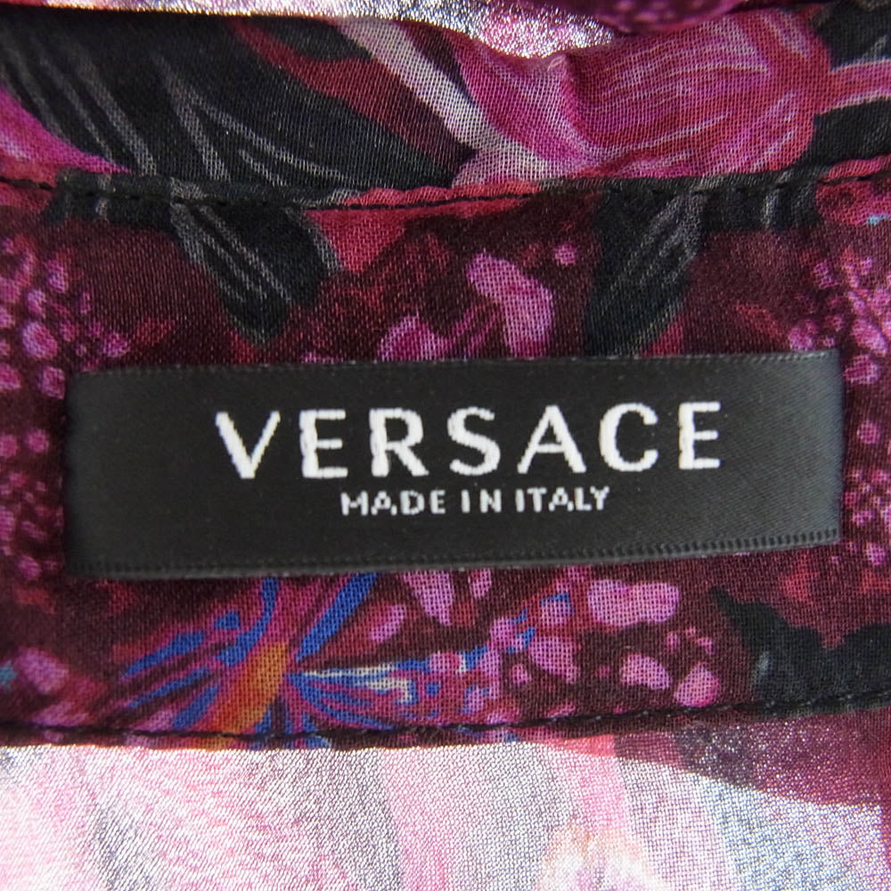 VERSACE ヴェルサーチ 1008228 ALLOVER LOGO PRINT SILK SHIRT プリント シルク シアーシャツ ワインレッド系 36【中古】