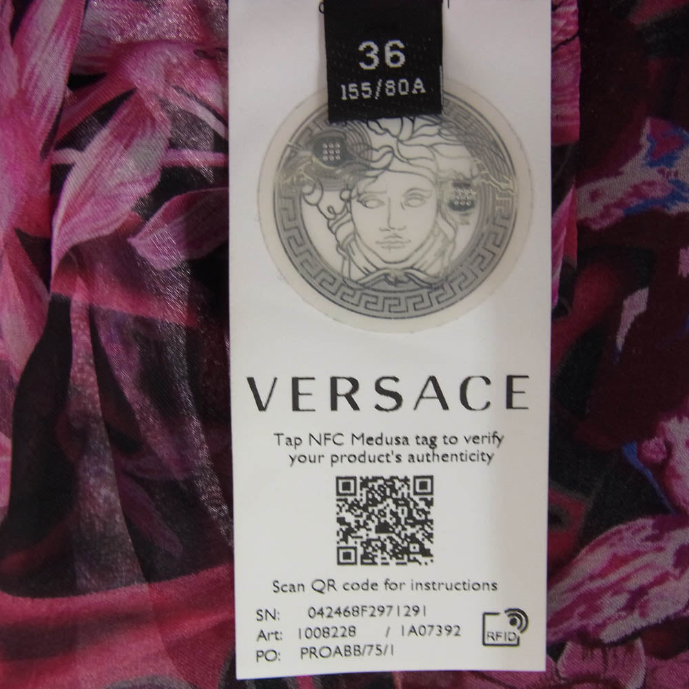 VERSACE ヴェルサーチ 1008228 ALLOVER LOGO PRINT SILK SHIRT プリント シルク シアーシャツ ワインレッド系 36【中古】
