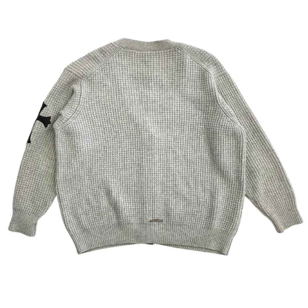 CHROME HEARTS クロムハーツ（原本無） Y NOT レザークロスパッチ付き カシミヤ100% シルバーボタン ニット カーディガン グレー系 M【中古】
